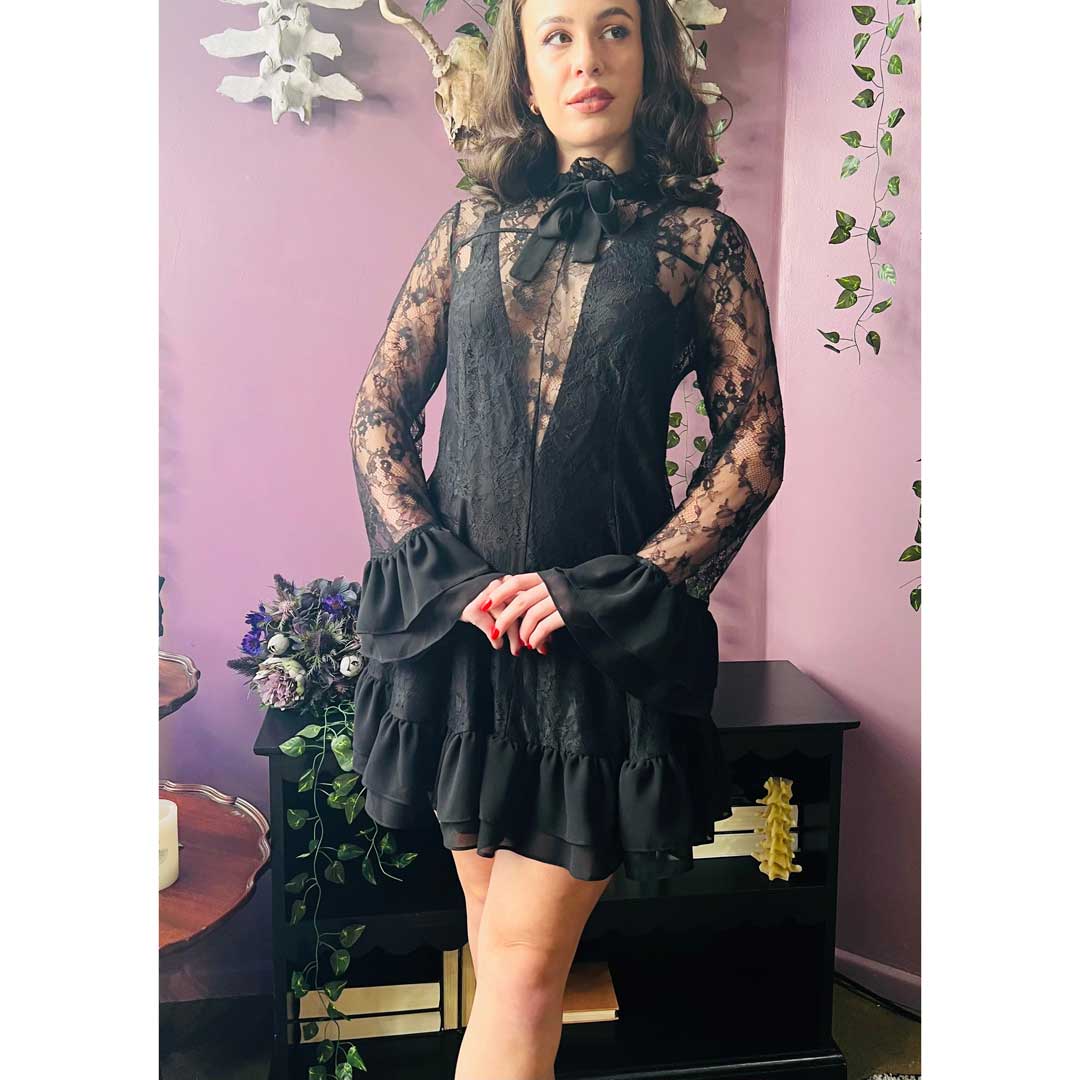 Witchwood Nightshade Dark Floral Mini Babydoll Dress