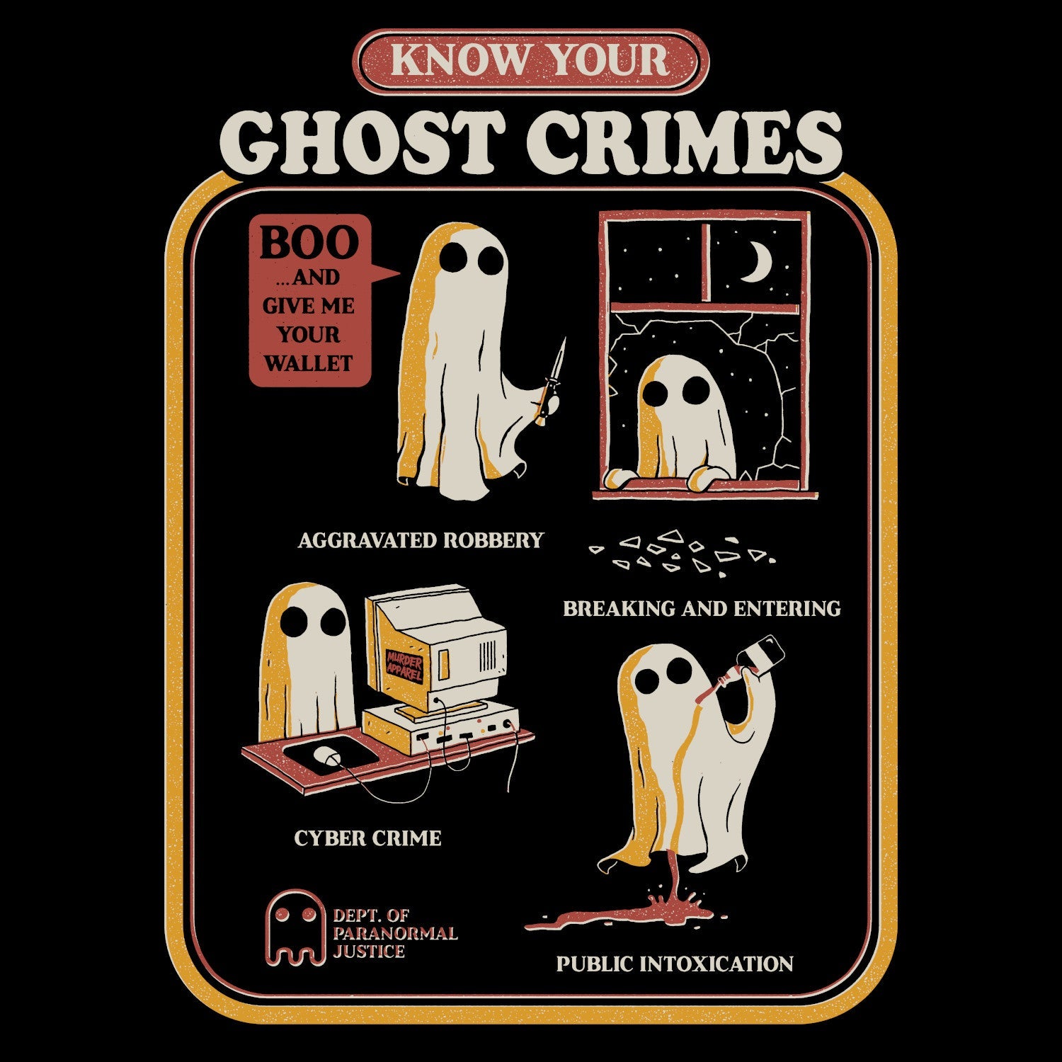 Murder Apparel Ghost Crimes Funny T-shirt