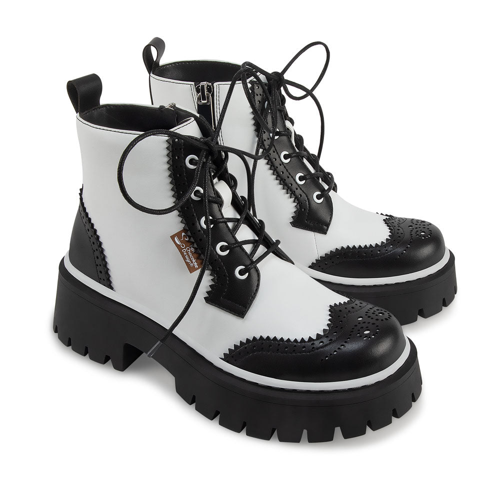 Havana Women's Black White Ankle Lace Up Boots