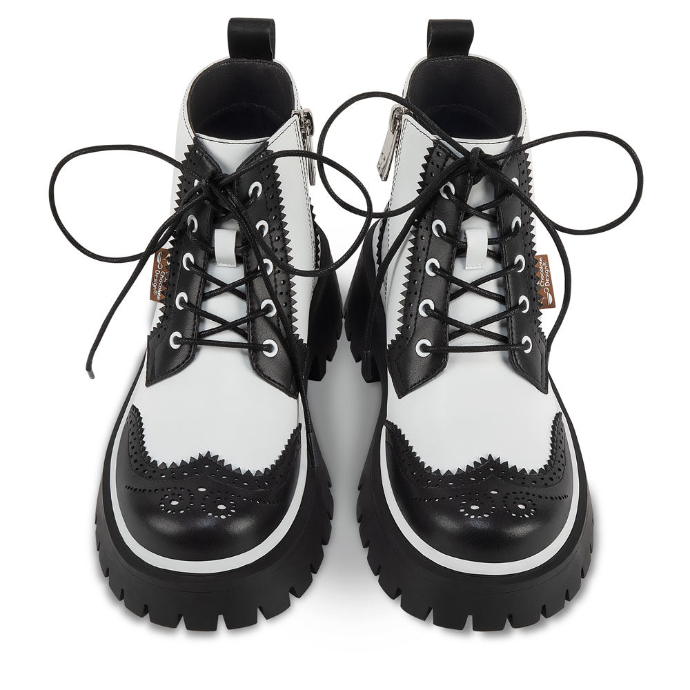 Havana Women's Black White Ankle Lace Up Boots