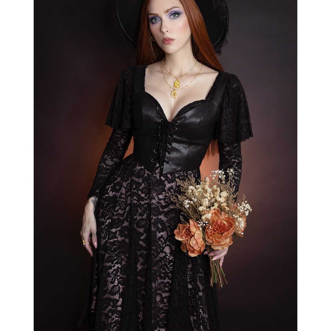 Witchwood Tempest Illusion Lace Dress Vegan Corset