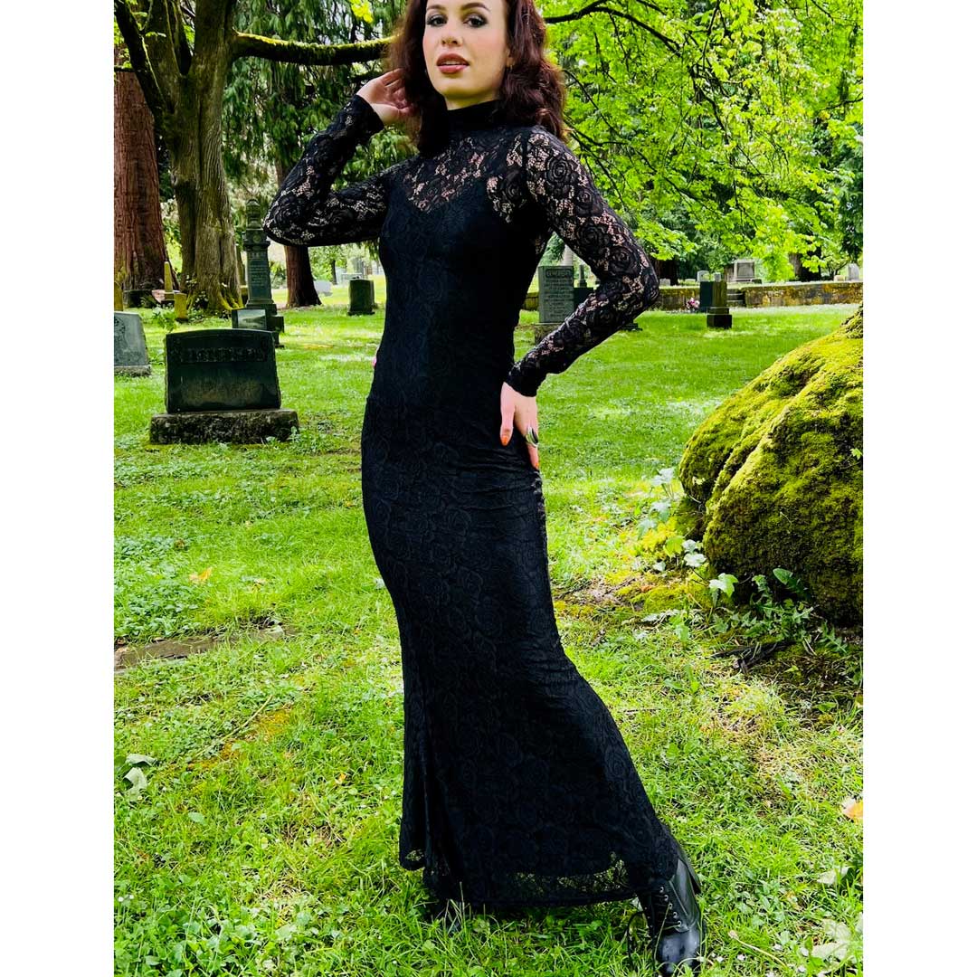 Witchwood Persephone Deadly Sheer Floral Lace Maxi Dress