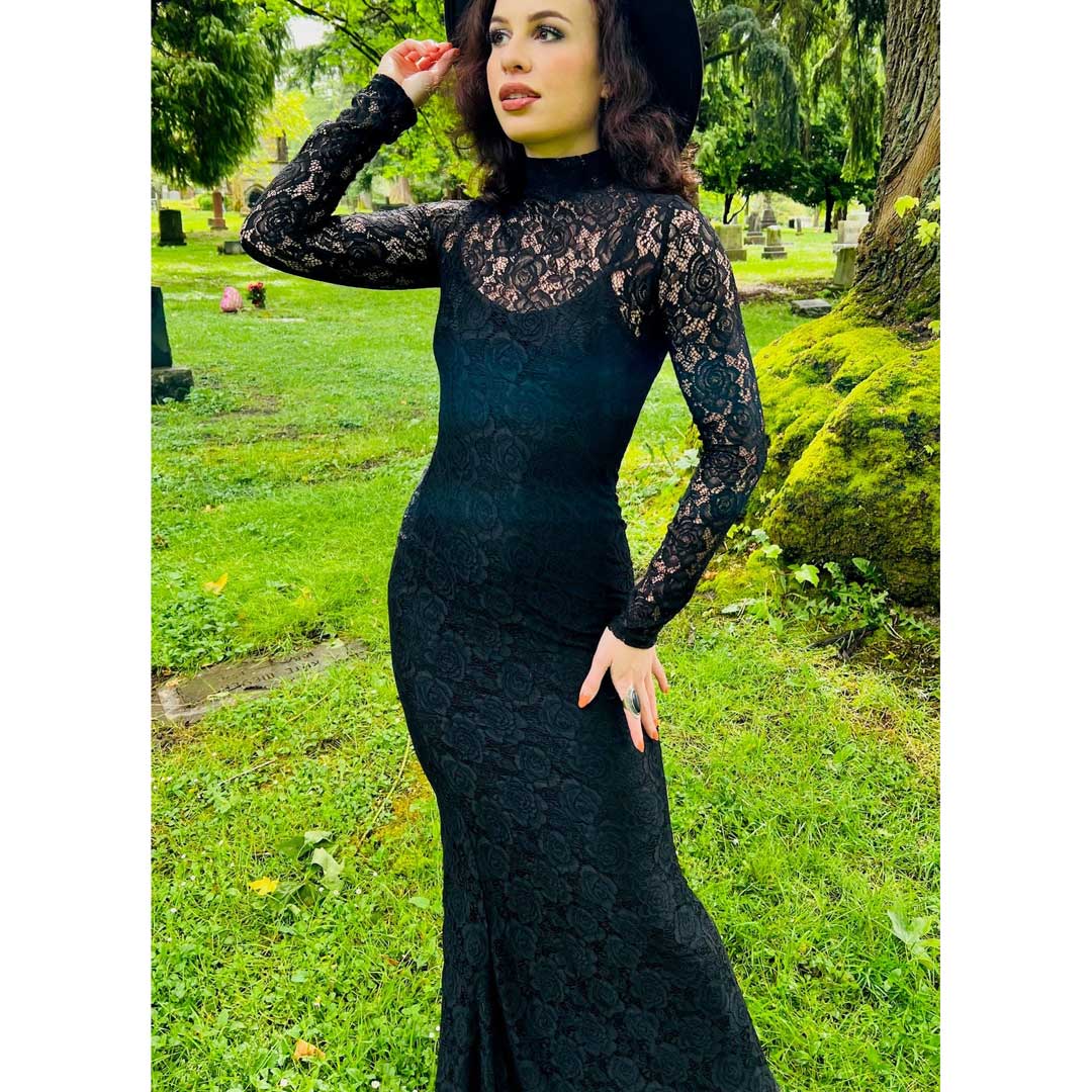 Witchwood Persephone Deadly Sheer Floral Lace Maxi Dress