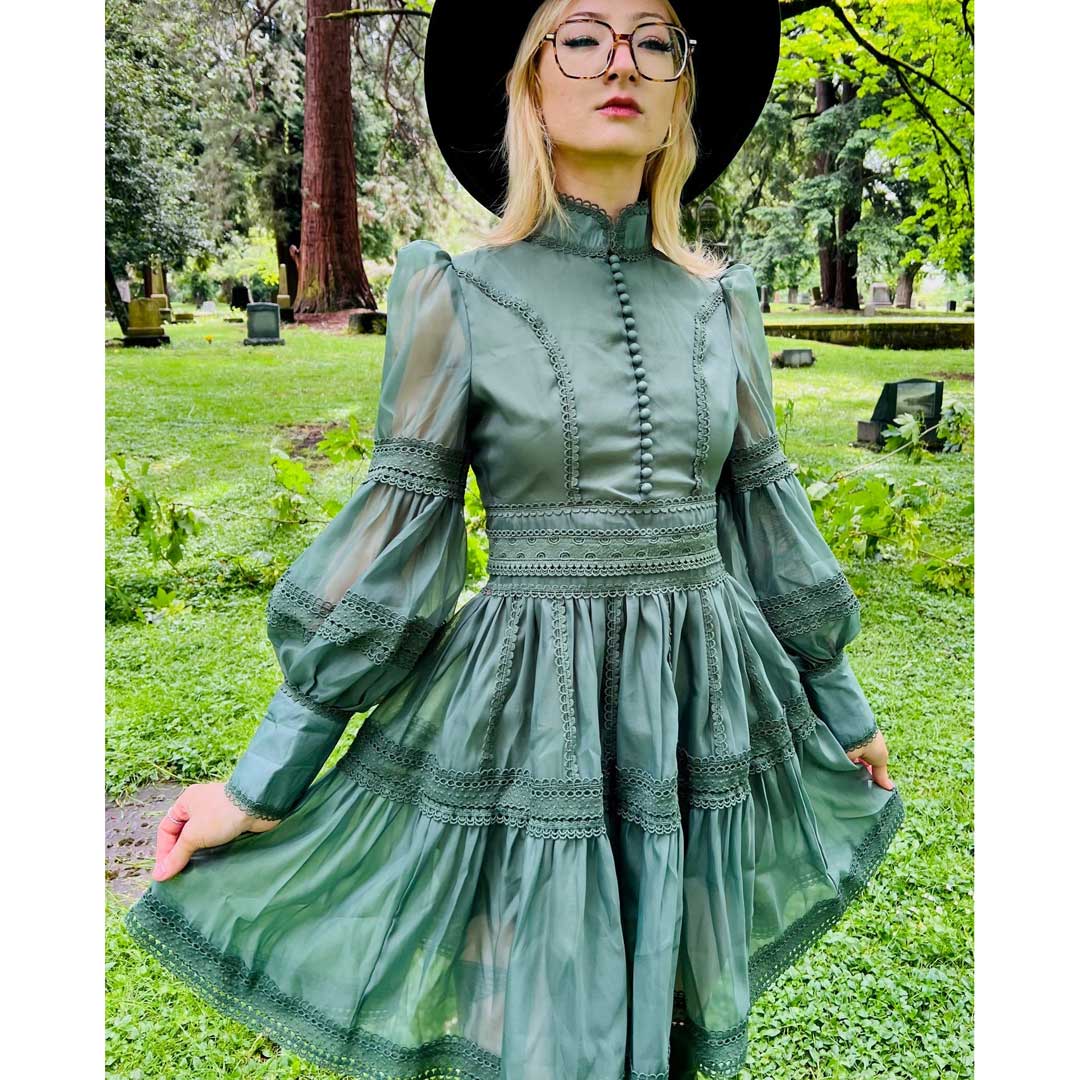 Witchwood Morgana Sage Victorian Inspired Party Dress