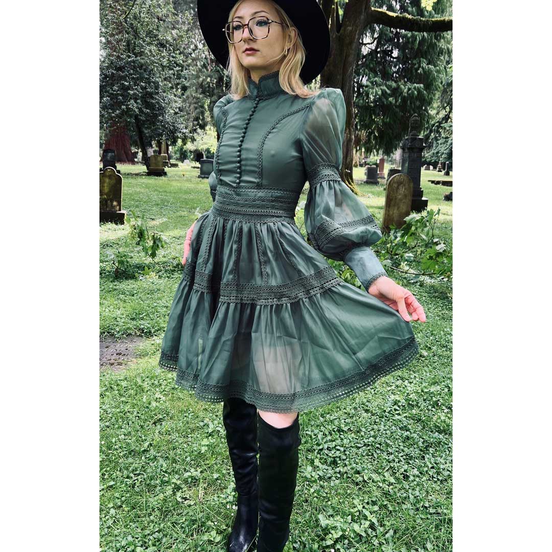 Witchwood Morgana Sage Victorian Inspired Party Dress