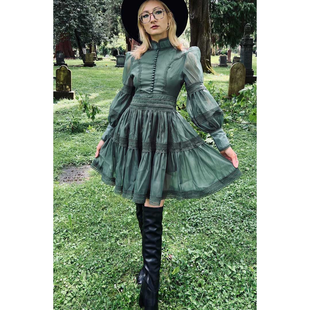 Witchwood Morgana Sage Victorian Inspired Party Dress