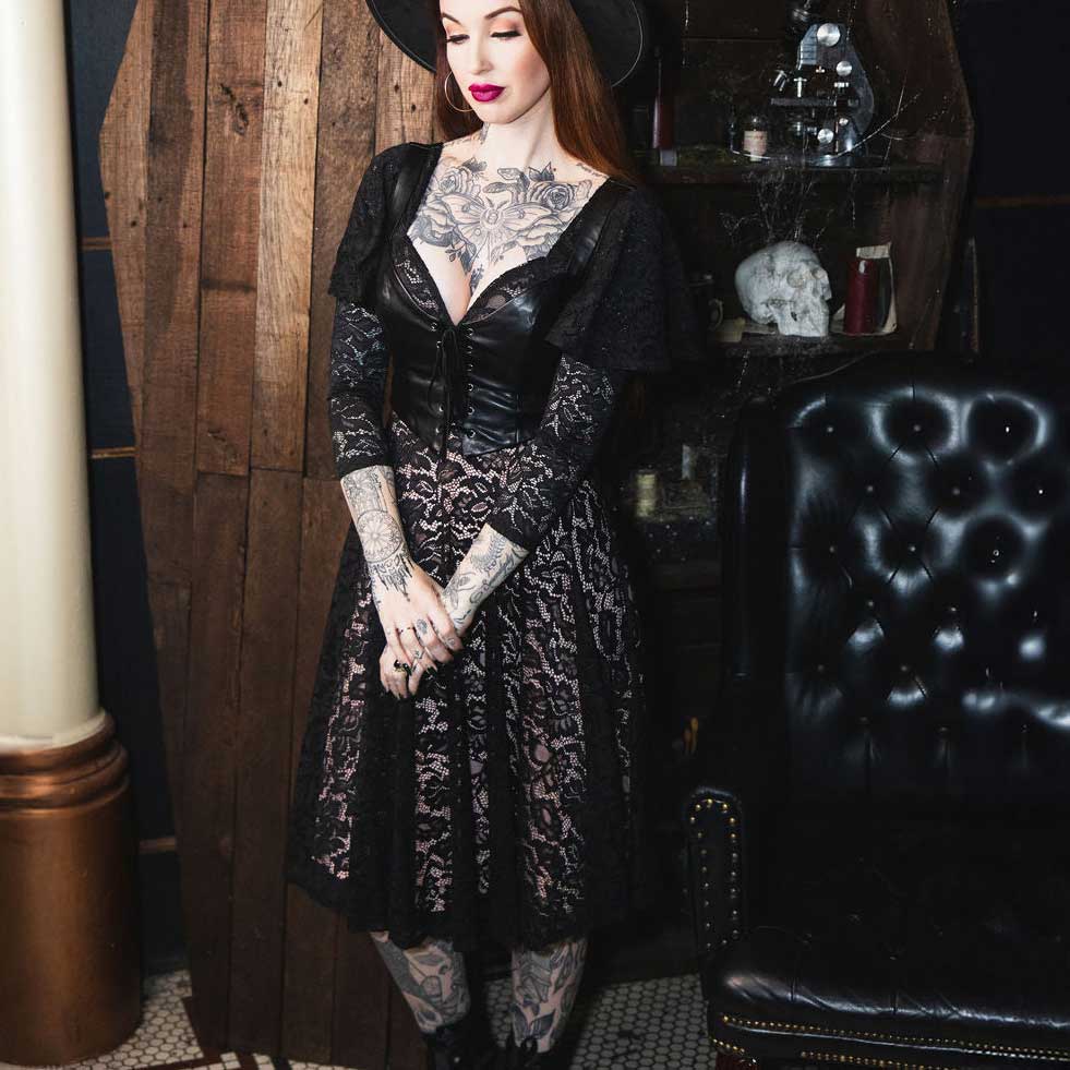 Witchwood Tempest Illusion Lace Dress Vegan Corset
