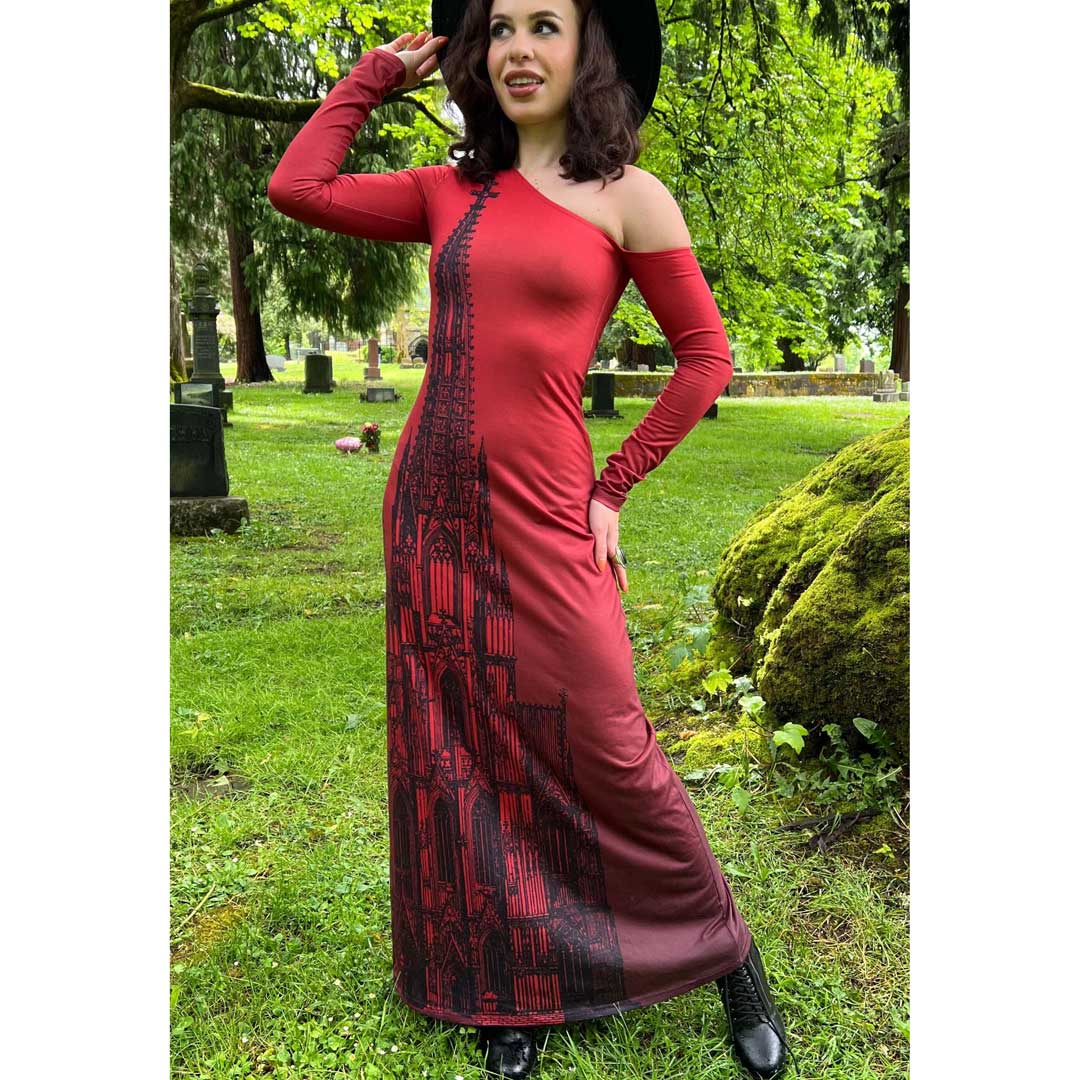 Witchwood Elspeth Red Cathedral Off Shoulder Maxi Dress