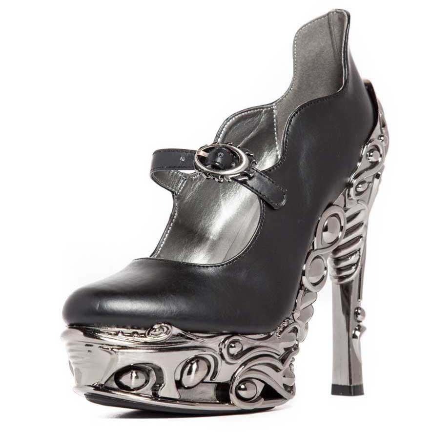 Hades KATJA Black Maryjane Pump 6" High Ornate Molded Heels 6-11