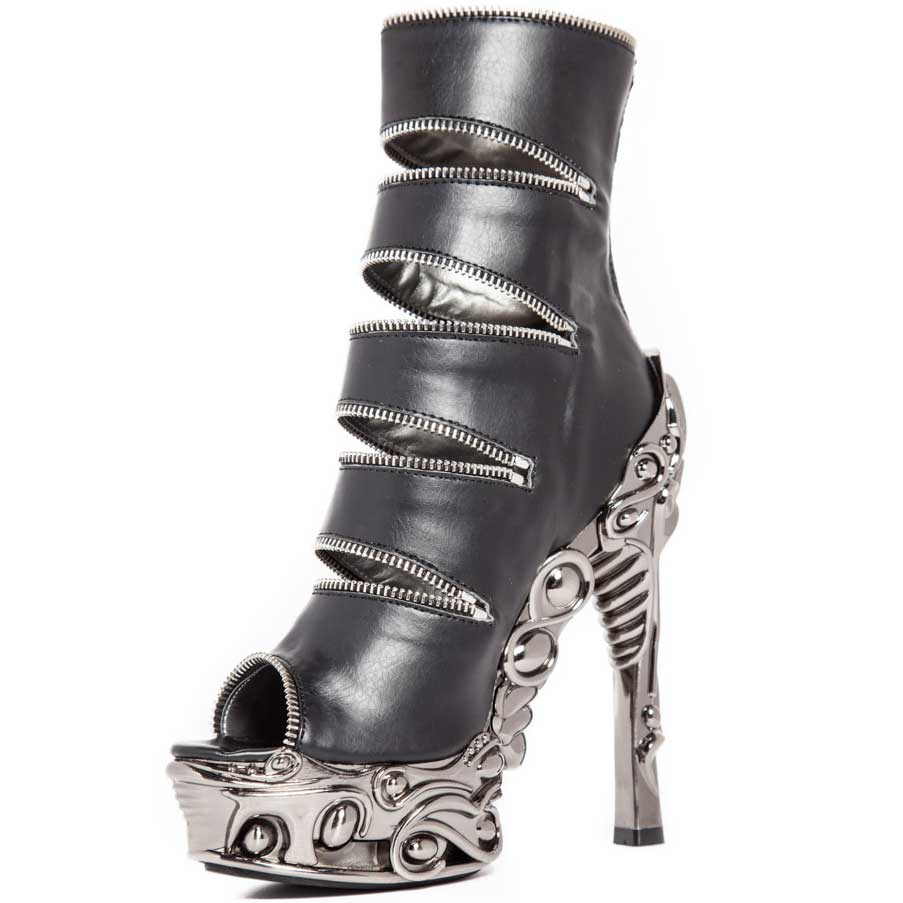 Hades LAWSON Black Vegan Zippers Ankle Boot 6" Chrome Heel Zip 6-11