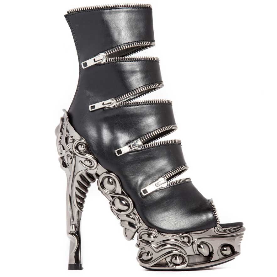 Hades LAWSON Black Vegan Zippers Ankle Boot 6" Chrome Heel Zip 6-11