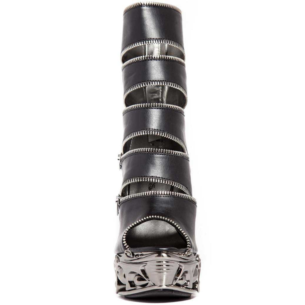 Hades LAWSON Black Vegan Zippers Ankle Boot 6" Chrome Heel Zip 6-11