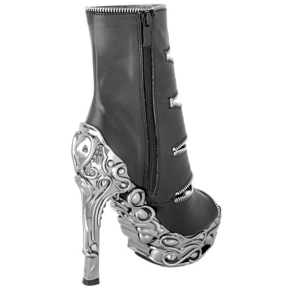 Hades LAWSON Black Vegan Zippers Ankle Boot 6" Chrome Heel Zip 6-11