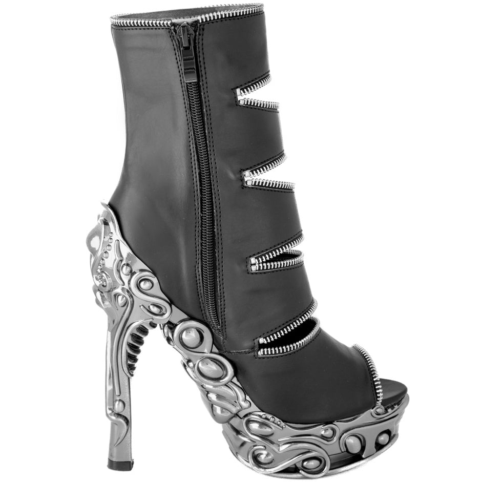Hades LAWSON Black Vegan Zippers Ankle Boot 6" Chrome Heel Zip 6-11