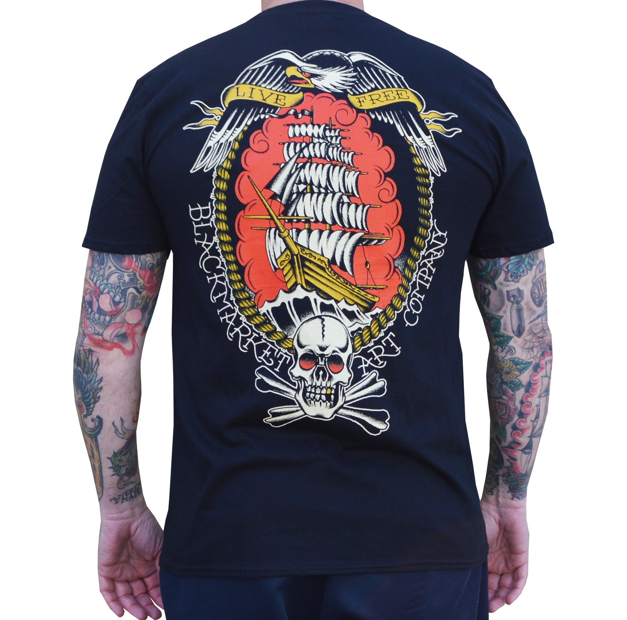 Black Market Art Tee Live Free Nautical Tattoo Tee
