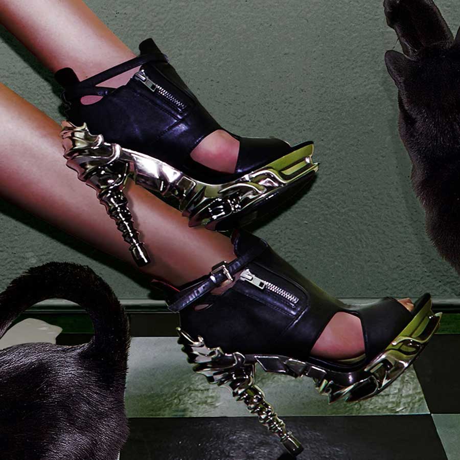 Hades DRACO Black 5" High Spinal Heel Ankle Strap Peep Toe 6-11