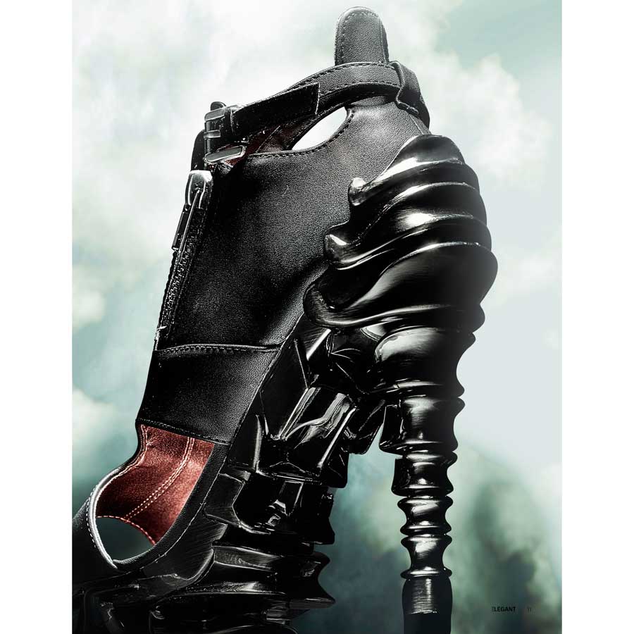 Hades DRACO Black 5" High Spinal Heel Ankle Strap Peep Toe 6-11