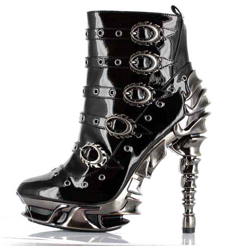 Hades MACHINA Black Vegan Patent Leather Buckles Boot