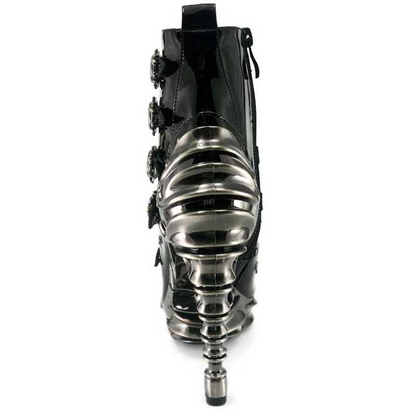 Hades MACHINA Black Vegan Patent Leather Buckles Boot