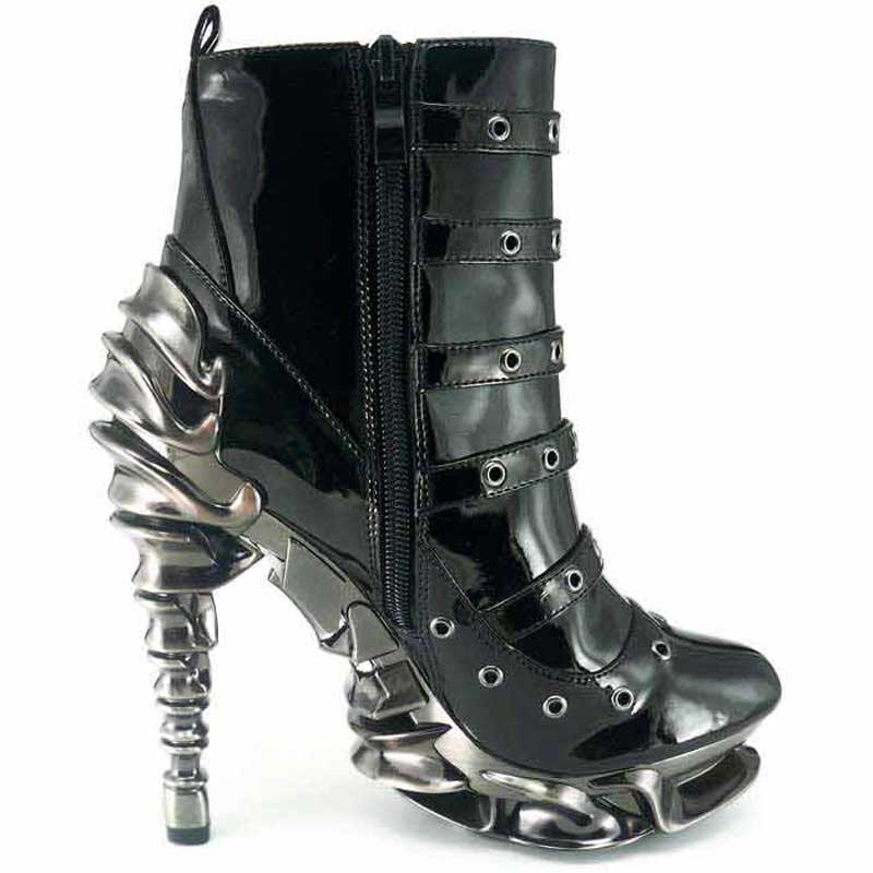 Hades MACHINA Black Vegan Patent Leather Buckles Boot