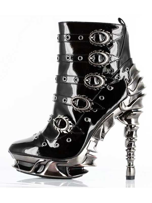 Hades MACHINA Black Vegan Patent Leather Buckles Boot 6-11