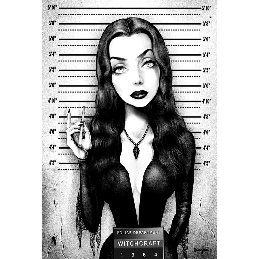 Lowbrow Art Morticia Mugshot Black Tee