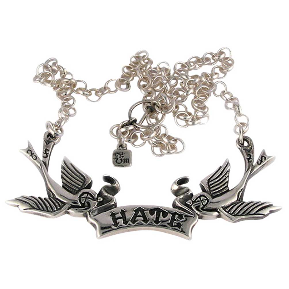 Femme Metale Hate Banner Swallows Fine 925 Silver Necklace