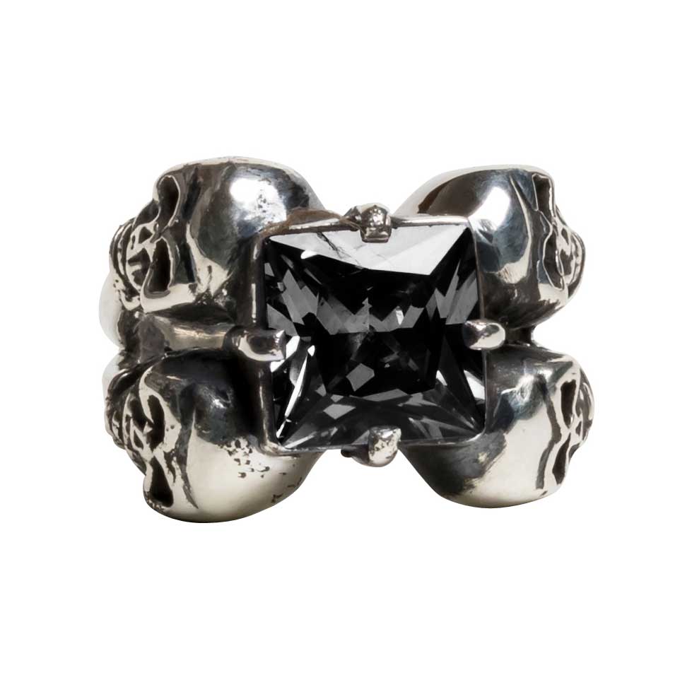 Femme Metale 4 Friends Skulls Black Gem Fine 925 Silver Ring