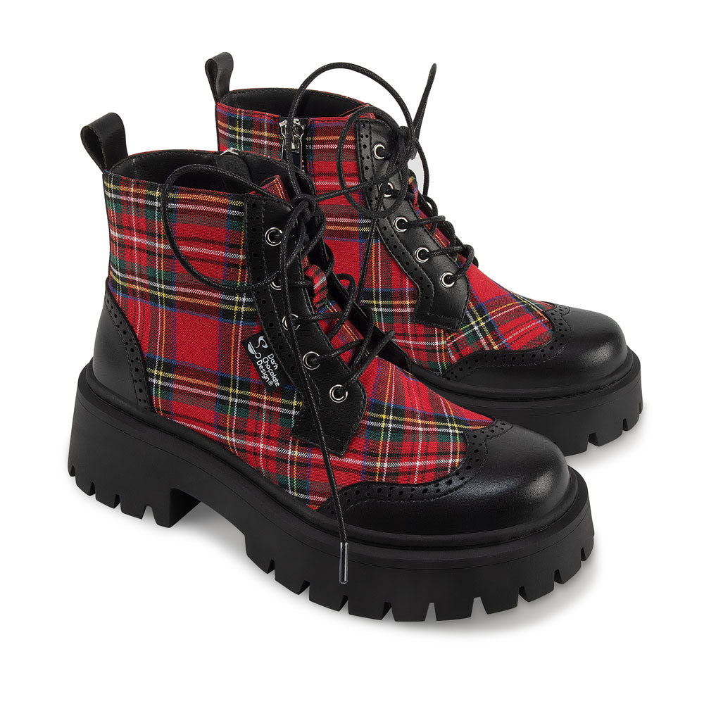 Red Tartan Women's Ankle Lace Up Boots