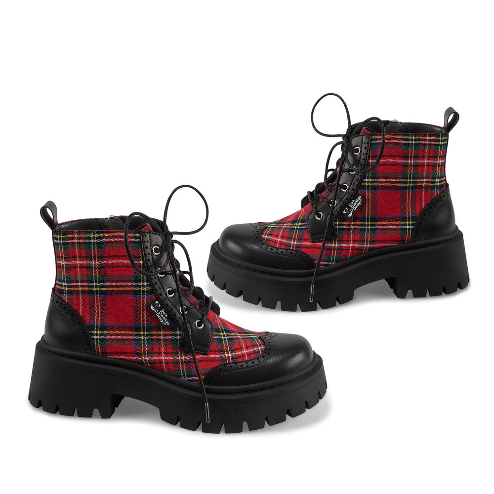Red Tartan Women's Ankle Lace Up Boots