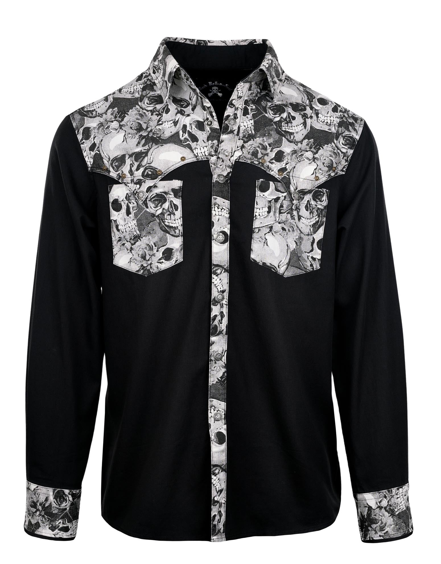 Rock Roll n Soul Whipping Post Black Skulls L/S Shirt