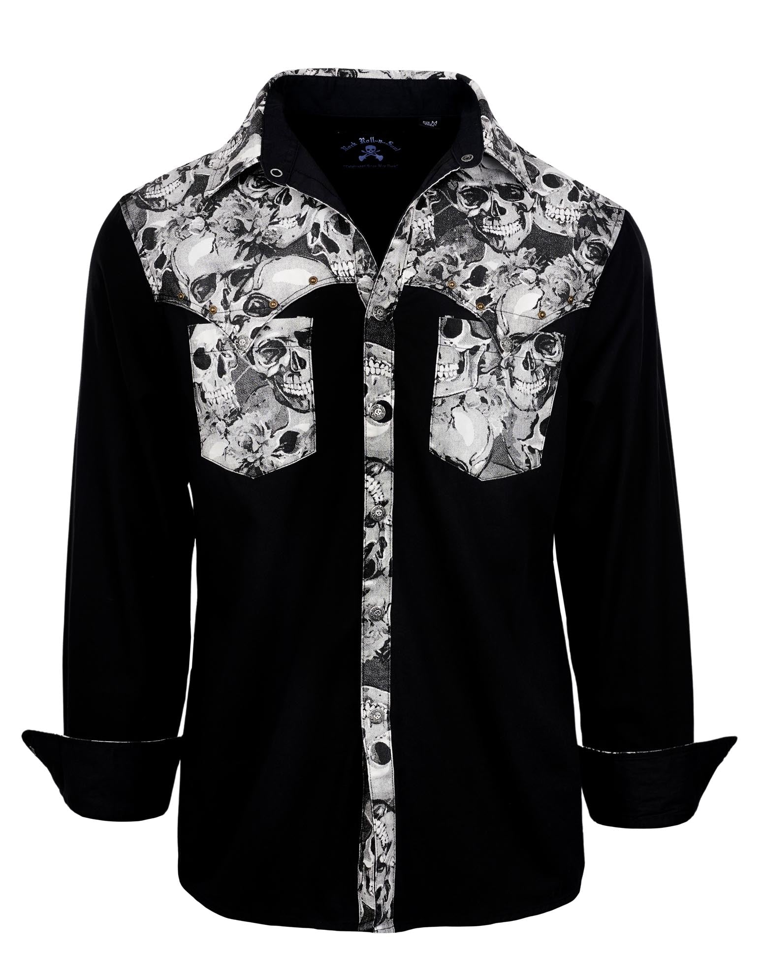 Rock Roll n Soul Whipping Post Black Skulls L/S Shirt