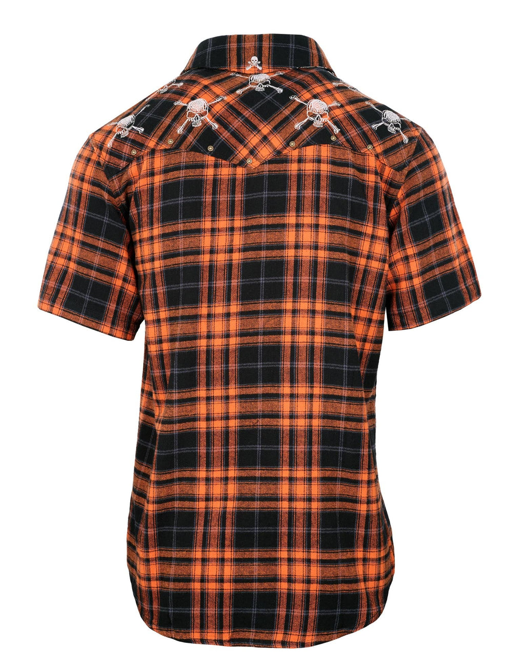 Rock Roll n Soul S/S Master of Puppets V Orange Plaid Skulls Shirt