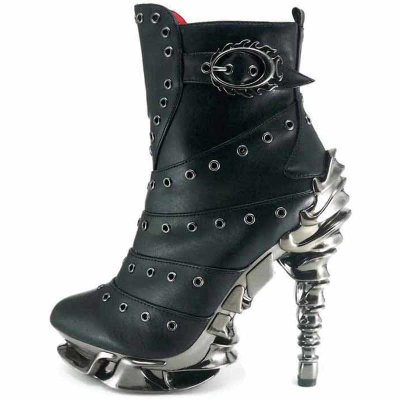 Hades RAVEN Black Vegan Ankle Boots Eyelets 5" Chrome Heel Zip 6-11