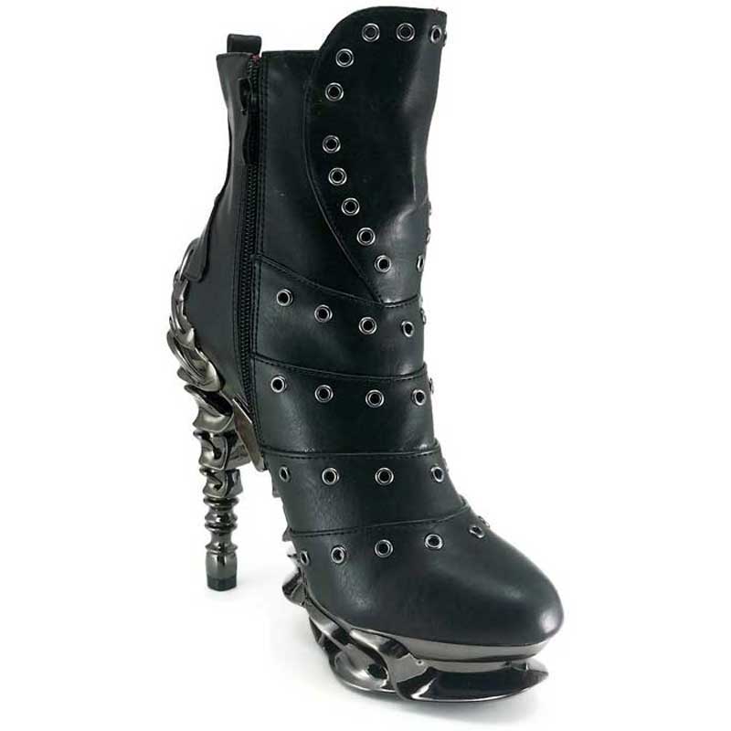 Hades RAVEN Black Vegan Ankle Boots Eyelets 5" Chrome Heel Zip 6-11