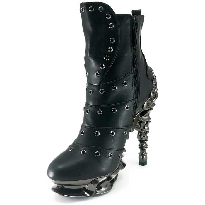 Hades RAVEN Black Vegan Ankle Boots Eyelets 5" Chrome Heel Zip 6-11
