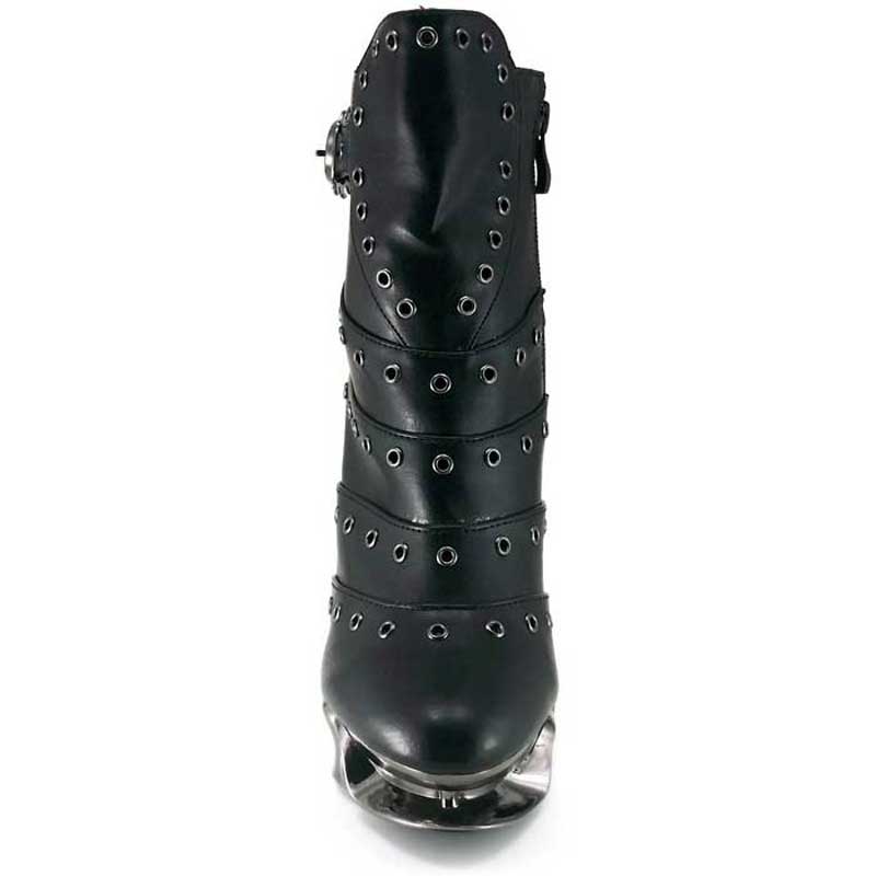 Hades RAVEN Black Vegan Ankle Boots Eyelets 5" Chrome Heel Zip 6-11