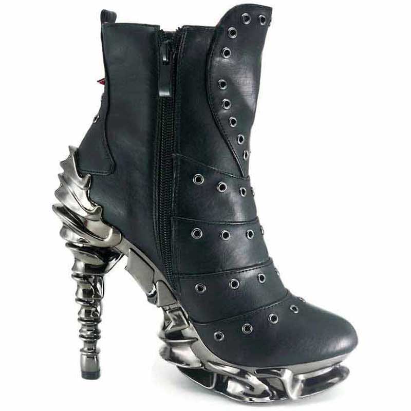 Hades RAVEN Black Vegan Ankle Boots Eyelets 5" Chrome Heel Zip 6-11