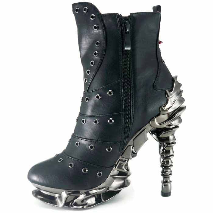 Hades RAVEN Black Vegan Ankle Boots Eyelets 5" Chrome Heel Zip 6-11