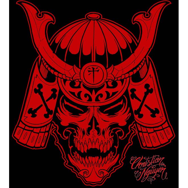 Black Market Art Red Samurai Skull Tee
