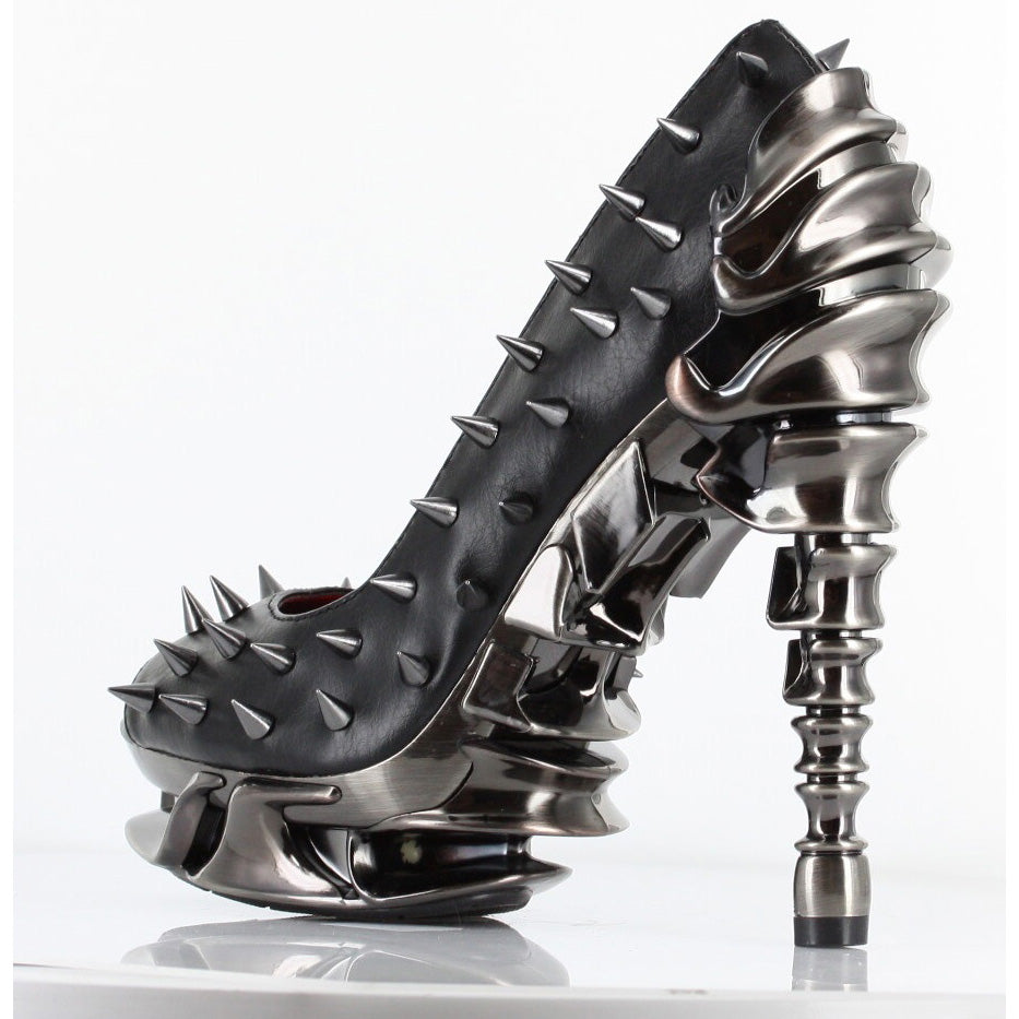 Hades TALON Black Spiked Stud 5" High Spinal Heels Peep Toe 6-11