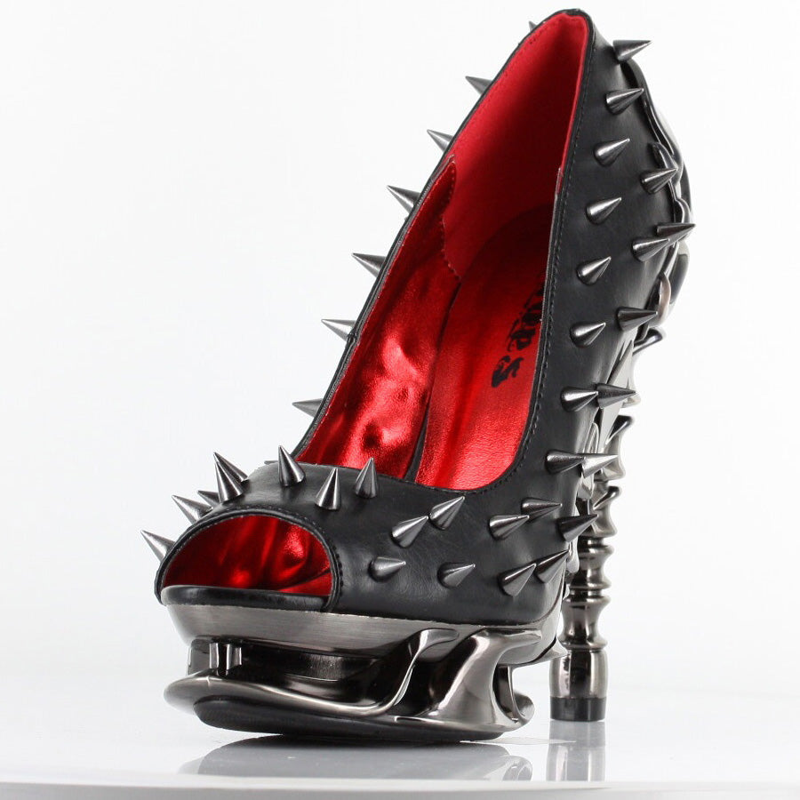 Hades TALON Black Spiked Stud 5" High Spinal Heels Peep Toe 6-11
