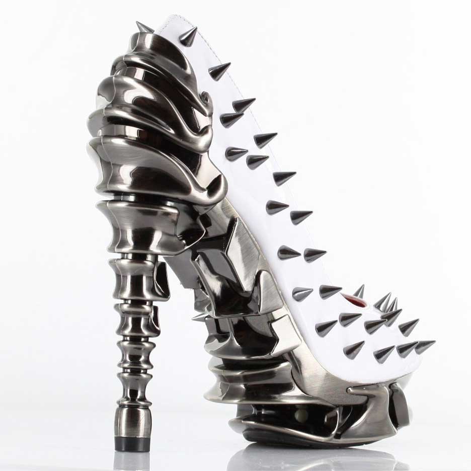 Hades TALON White Spiked Stud 5" Spinal Chrome Heels Peep Toe 6-11