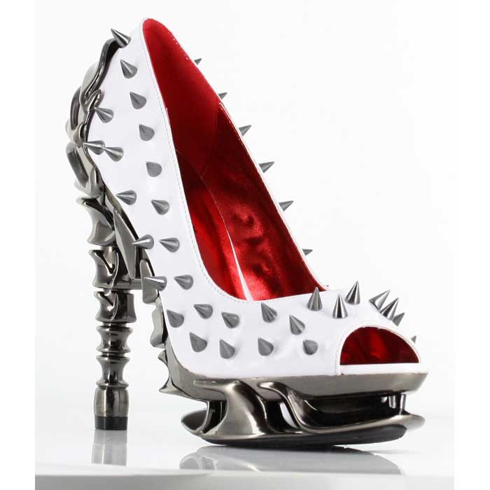 Hades TALON White Spiked Stud 5" Spinal Chrome Heels Peep Toe 6-11