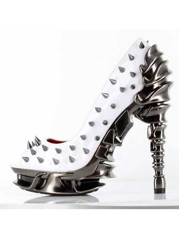 Hades TALON White Spiked Stud 5" Spinal Heels Peep Toe 6-11