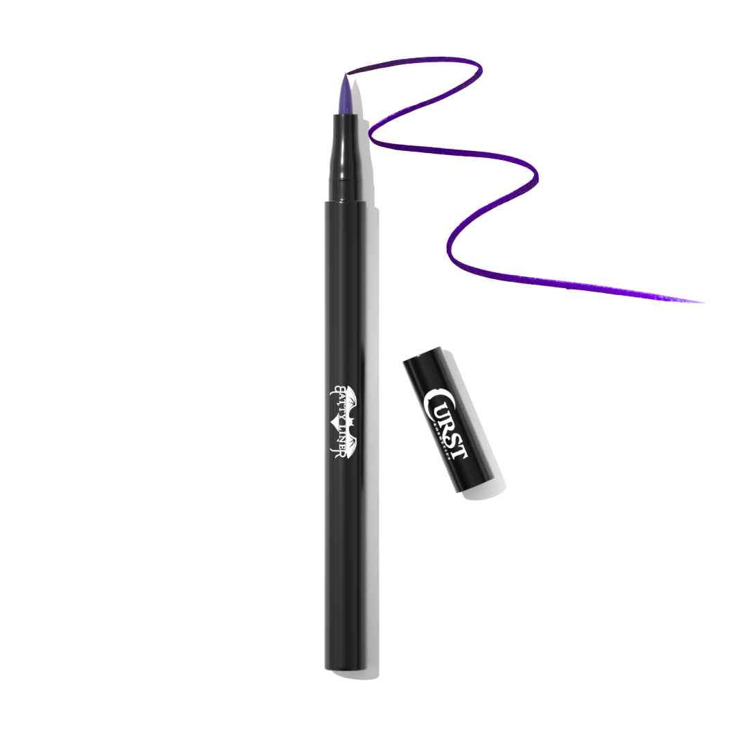 Black eyeliner pen with purple ink on a white background