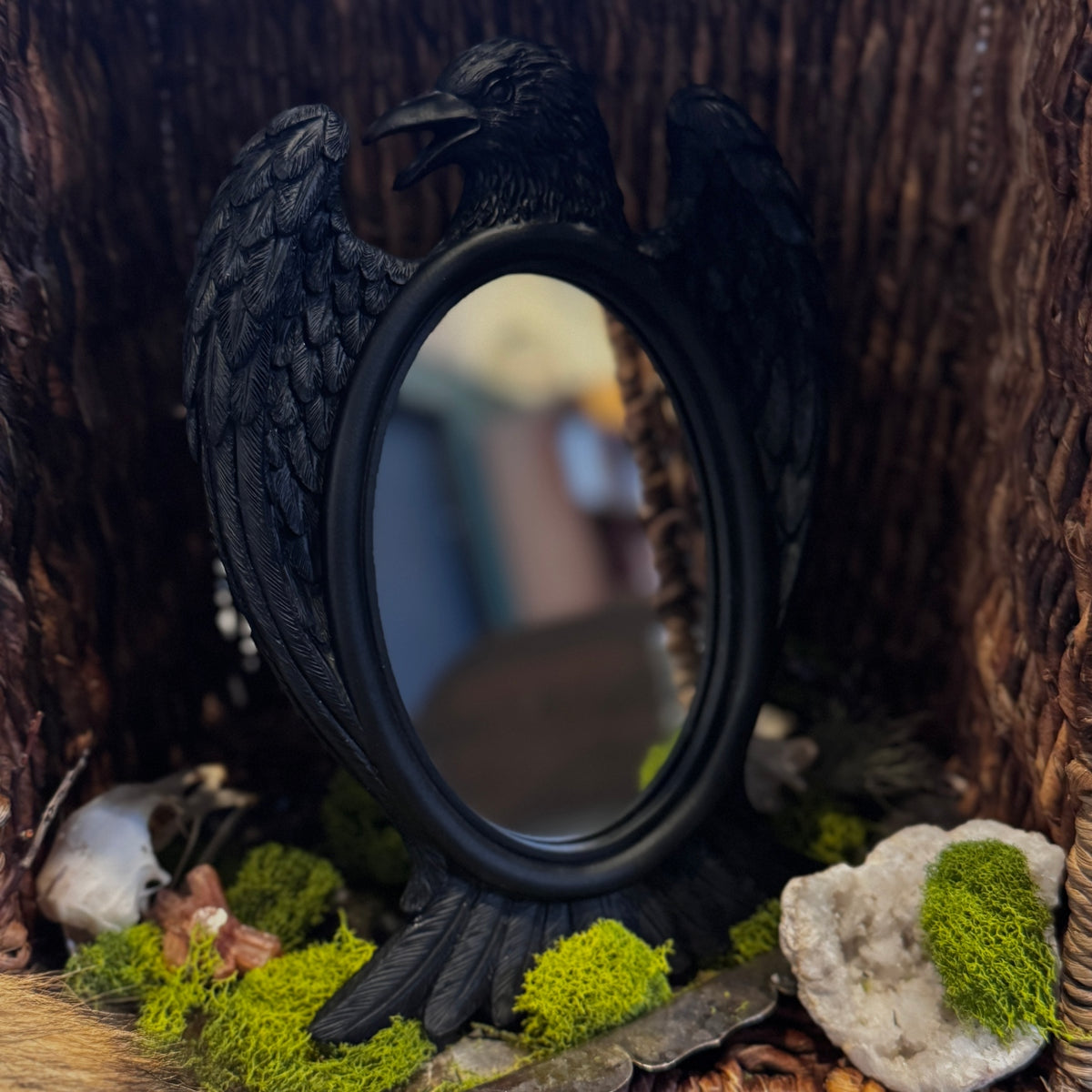 Alchemy Gothic Black Raven Mirror Wall or Tabletop V105