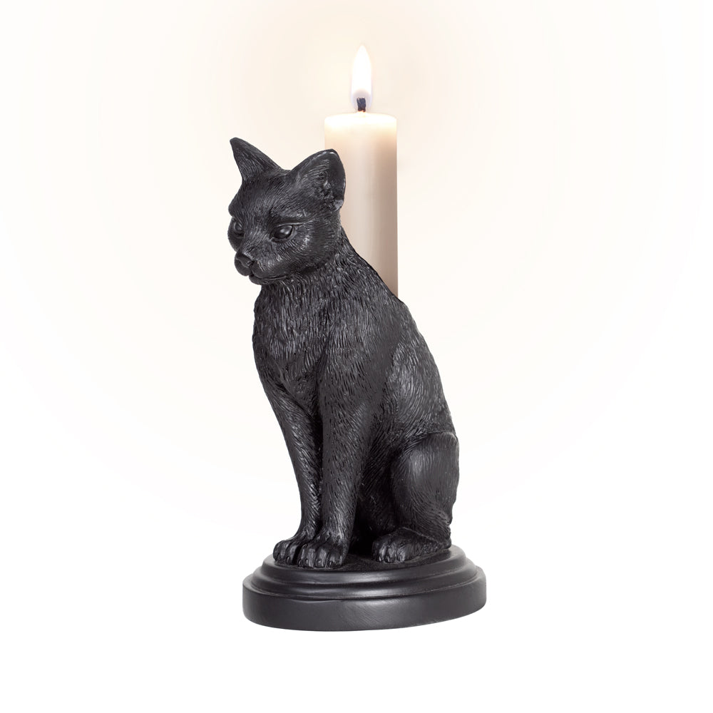 Alchemy Gothic Faust's Familiar Black Cat Candle Holder V113