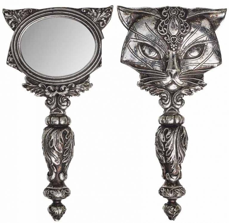 Alchemy Gothic Sacred Cat Hand Mirror Silver or Black V64