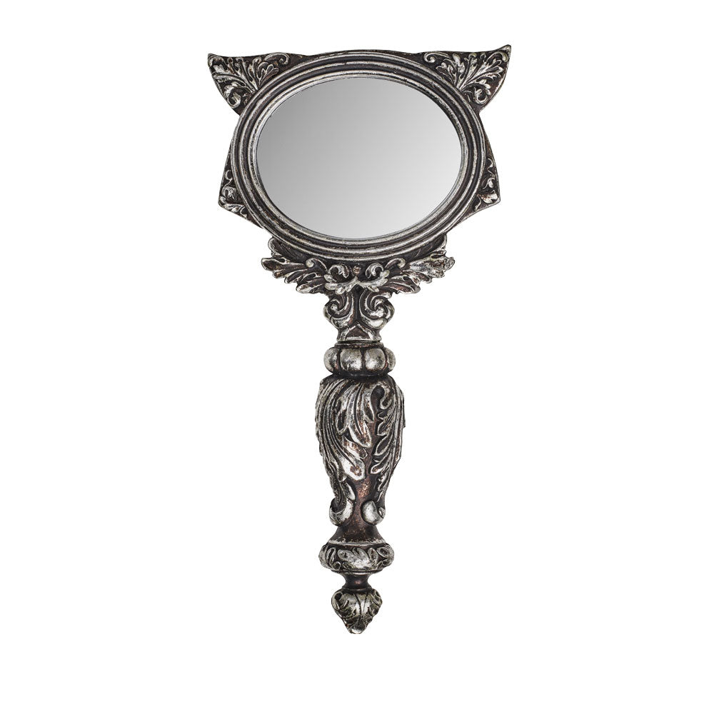 Alchemy Gothic Sacred Cat Hand Mirror Silver or Black V64